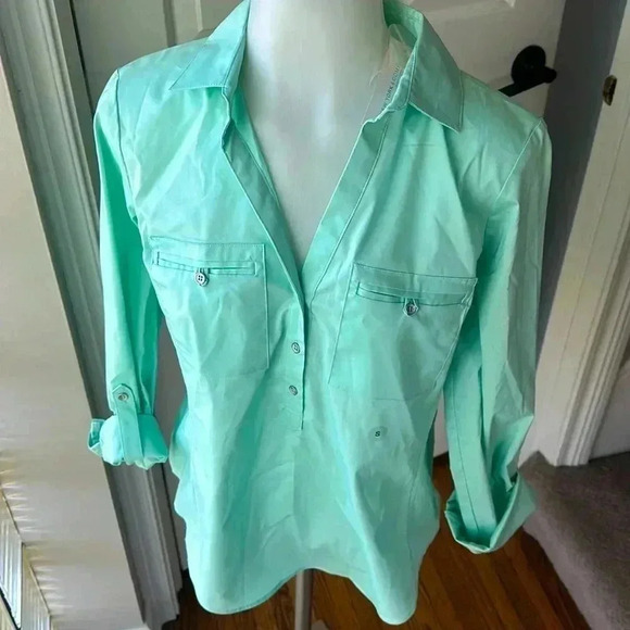 NWT size S teal NY&Co pullover 3/4 button up top - Picture 1 of 6